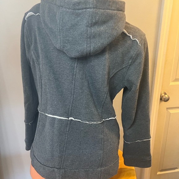 MOSSIMO Women’s Y2K Fleece Jacket XL Gray Hooded Raw Hem - Picture 5 of 6